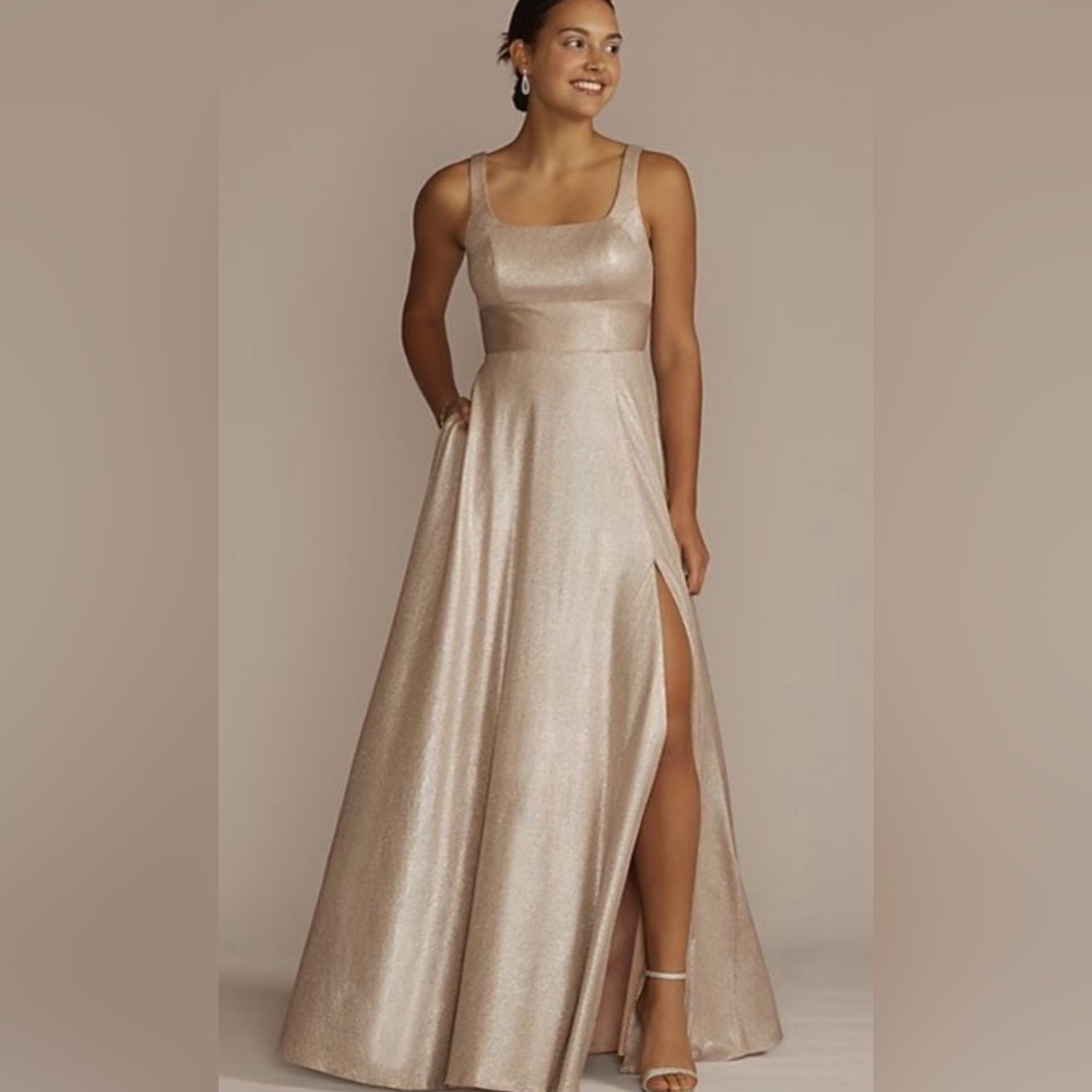 Gold Champagne Gown David’s Bridal bridesmaid dress size 18